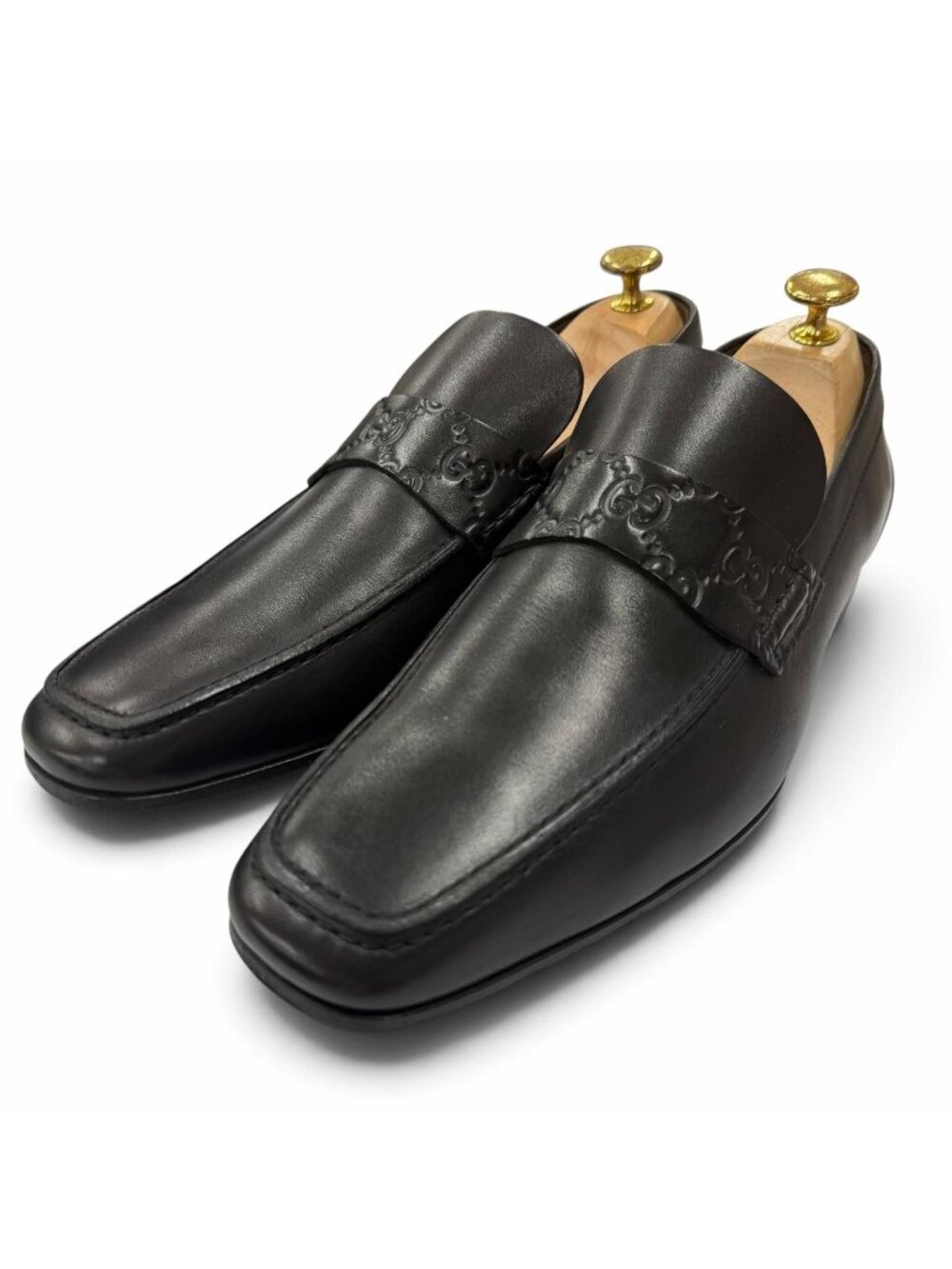 Gucci GG Embossed Tip Leather Shoes Loafers Black Business